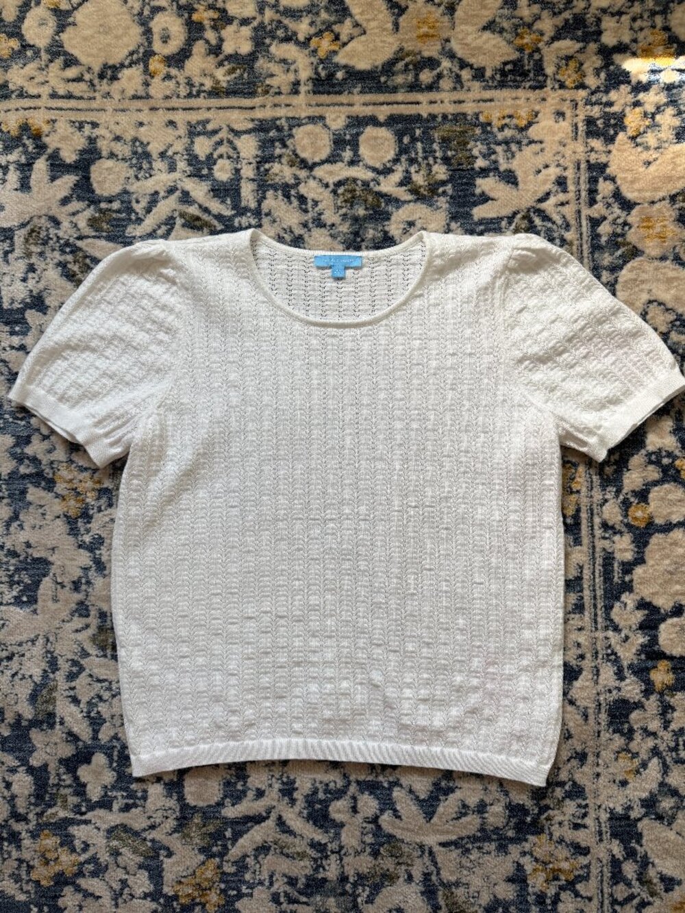 Draper James Pointelle Short Sleeve Sweater Shirt XL